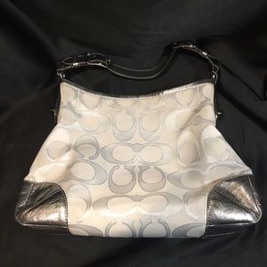 Coach Metallic Silver Sateen shoulder purse